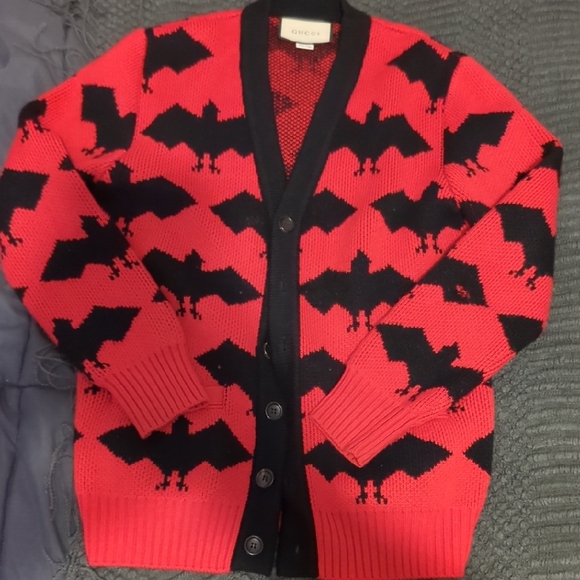 Gucci Sweaters - Authentic Gucci Red And Black Bat Cardigan Button Up Size M 🦇